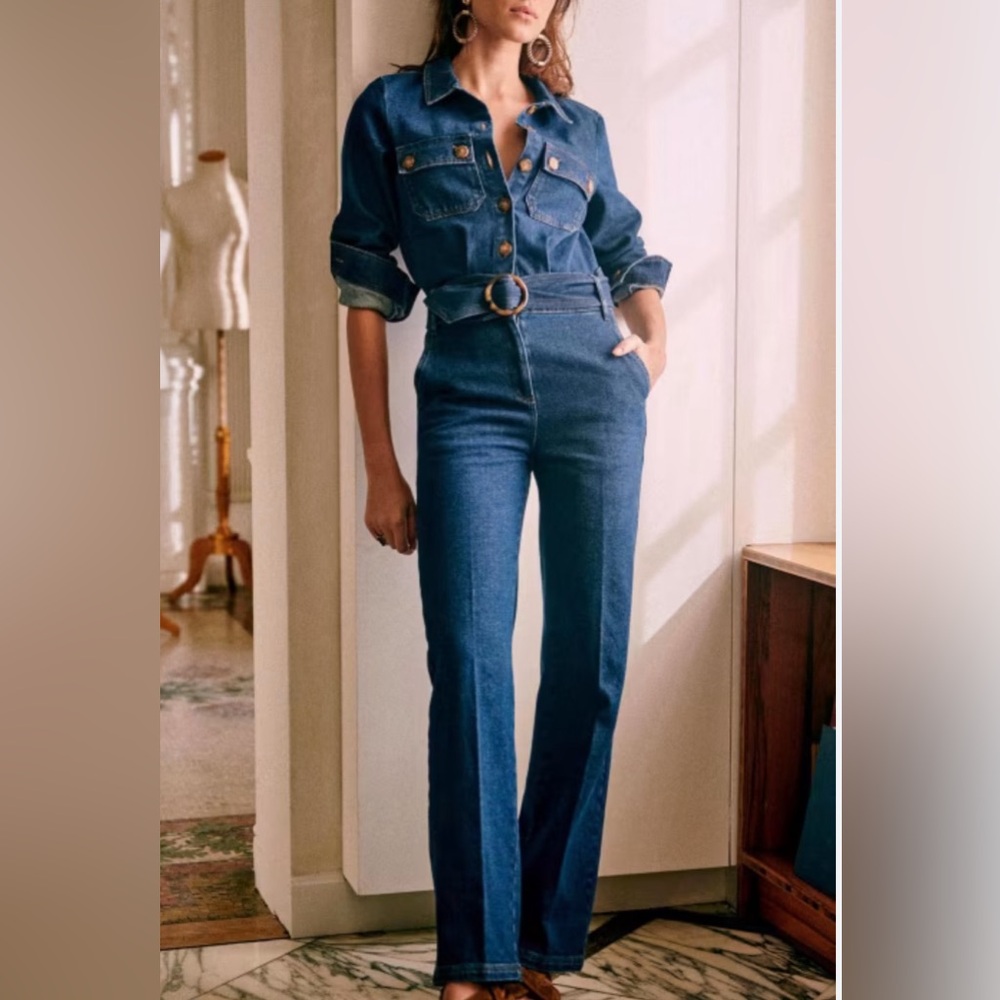 Sezane long sleeve denim jumpsuit